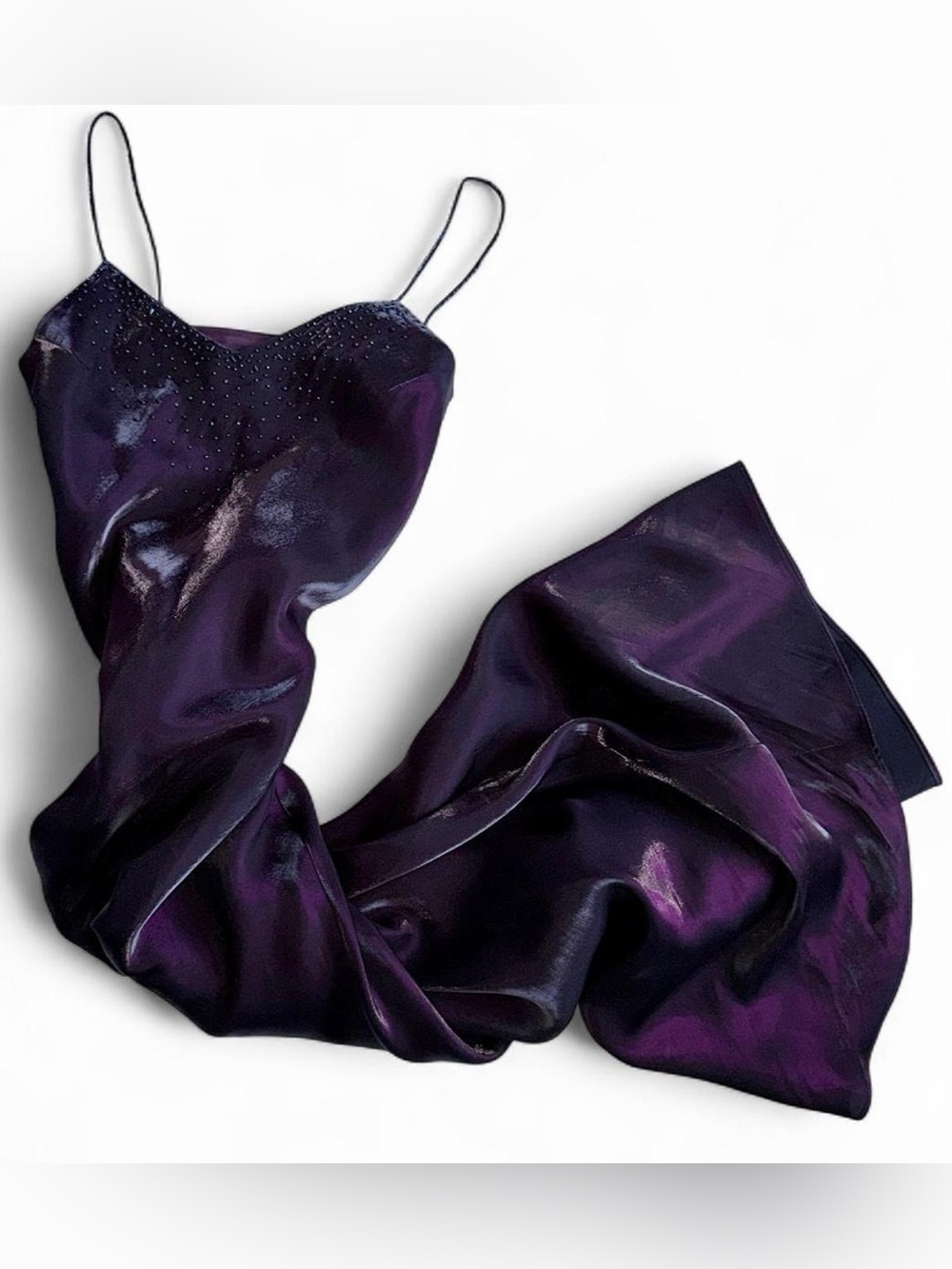 Vintage 90s Style Dark Purple Satin Slip Y2K Retro Whimsigoth Size 12 Prom Dress